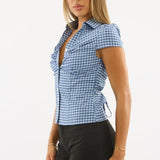 Blusa a cuadros de manga corta y botones