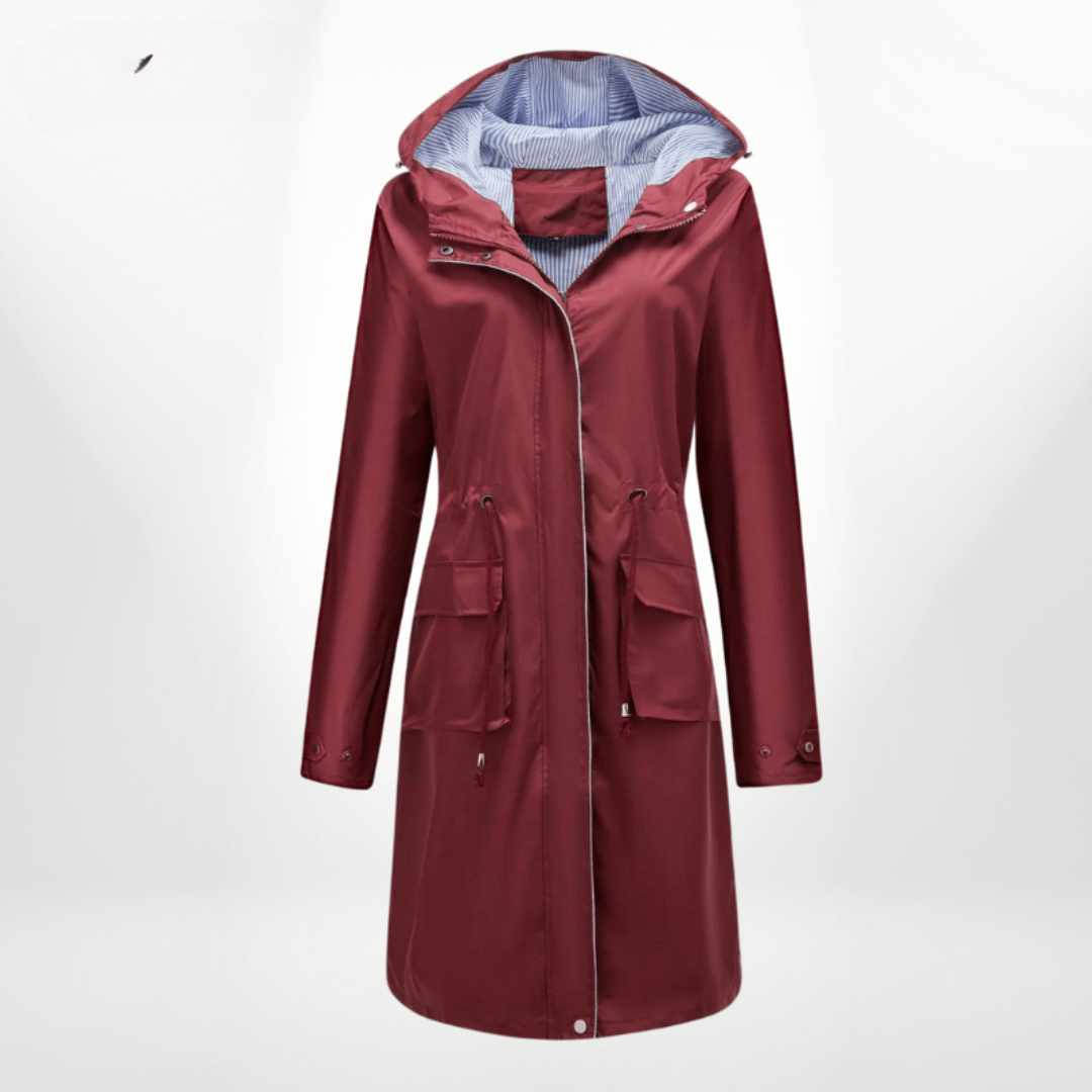 Gabardina de mujer – Impermeable largo – Capucha – Cintura ajustable – Bolsillos con solapa