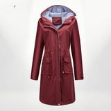 Gabardina de mujer – Impermeable largo – Capucha – Cintura ajustable – Bolsillos con solapa