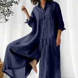 Mono de mujer – Corte oversize – Tejido transpirable – Largo – Botones delanteros con bolsillos