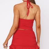Conjunto de falda sexy ajustada con escote en V y recortes, camiseta sin espalda.