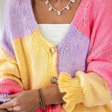 Chaleco de punto con bloques de color y cuello en V