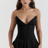 Vestido de noche trapecio sin tirantes