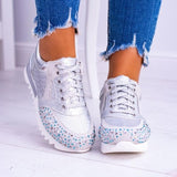 Zapatillas deportivas para mujer - Diseño con estampado de serpiente - Detalles de pedrería - Comodidad informal - Suela antideslizante