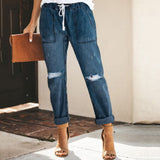 Jeans de mujer - Cintura alta - Cinturón de lazo - Ajuste cómodo - Estilo casual