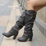 Botas altas para mujer - Piel elegante - Tacón de bloque cómodo - Detalles con tachuelas a la moda