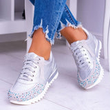 Zapatillas deportivas para mujer - Diseño con estampado de serpiente - Detalles de pedrería - Comodidad informal - Suela antideslizante