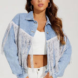 chaqueta vaquera descolorida con flecos