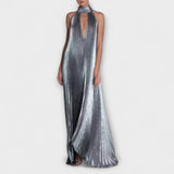 Calliope - Vestido maxi plisado metálico