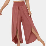 Pantalones de yoga para mujer – Corte holgado y fluido – Cintura alta – Abertura lateral – Tejido transpirable