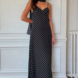 Vestido maxi sexy de lunares con espalda abierta, escote en pico y camiseta sin mangas