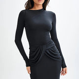 Vestido largo de manga larga con cuello redondo