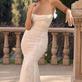 Vestido largo sexy, ajustado, sin espalda y con tirantes finos