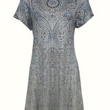 Vestido mini para mujer – Corte holgado – Tejido transpirable – Mangas cortas – Cuello redondo