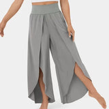 Pantalones de yoga para mujer – Corte holgado y fluido – Cintura alta – Abertura lateral – Tejido transpirable
