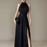 Elegante vestido de noche largo sin mangas