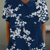 Blusa de mujer - Estampado floral - Corte holgado - Mangas cortas - Cuello clásico