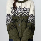 Cárdigan de punto Fair Isle retro nórdico con estampado de copos de nieve