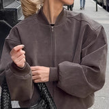 Chaqueta de aviador de ante con cuello alto