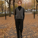 Cárdigan de punto sin mangas para mujer – Cierre frontal con botones – Look casual chic