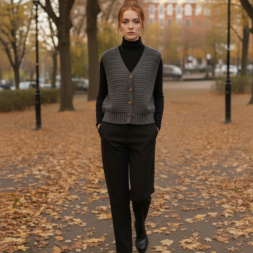 Cárdigan de punto sin mangas para mujer – Cierre frontal con botones – Look casual chic