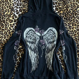 Sudadera con capucha y estampado de alas de flores vintage