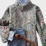 Maurine - Suéter vintage con patrón floral y cuello alto