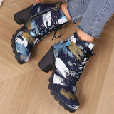 Botines de mujer - Tacón cuadrado - Cordones y cremallera lateral - Estampado artístico de moda