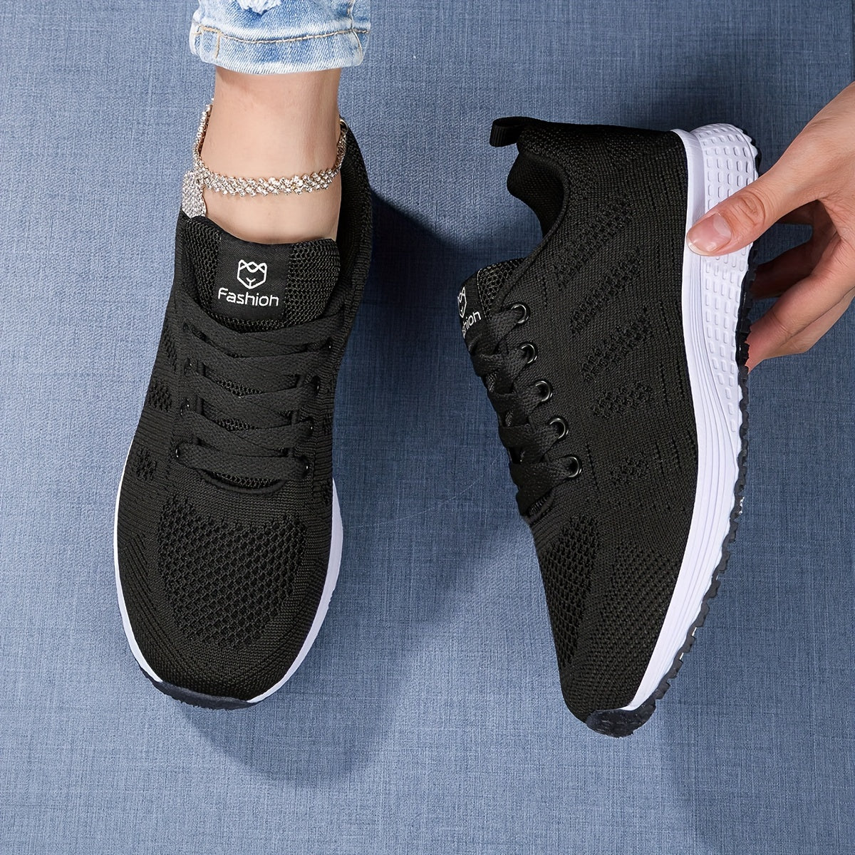 Zapatillas deportivas para mujer – Tejido de punto suave – Transpirables – Ligeras – Cordones de corte bajo