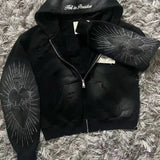 Sudadera con capucha y cremallera con letras bordadas