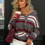 Blusa de punto a rayas estilo preppy con cuello polo