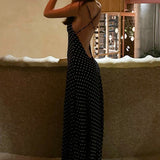 Vestido maxi sexy de lunares con espalda abierta, escote en pico y camiseta sin mangas