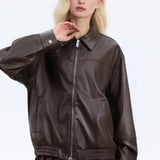 Chaqueta informal de piel sintética con solapa