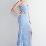 Elegante vestido de noche de terciopelo con lentejuelas