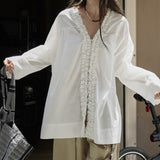 Blusa patchwork de manga larga con volantes