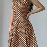 Vestido sin mangas para mujer - Corte entallado - Estampado de cuadros - Falda acampanada