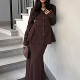 Conjunto de blazer de dos piezas con cuello en V y corte entallado