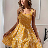 Vestido de mujer - Espalda abierta - Corte en A - Escote cuadrado - Tirantes anchos - Tejido ligero