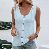 Blusa sin mangas para mujer - Cuello redondo abotonado - Tejido texturizado elegante - Lazos en los hombros