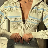 Sudadera con capucha de manga larga con cuello con cremallera y aberturas, rayas con bloques de color.