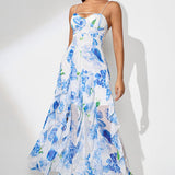 Vestido de noche con abertura y estampado floral
