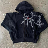 Sudadera con capucha y cremallera estilo streetwear Y2K