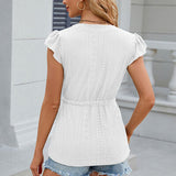 Blusa de mujer – Corte relajado – Tejido calado transpirable – Mangas cortas – Cintura con lazo