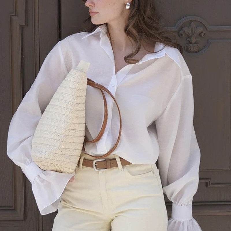 Blusa de manga larga con botones en Tencel