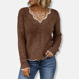 Suéter de mujer – Corte relajado – Punto de lana – Elegante cuello festoneado