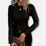 Suéter de punto para mujer - Tejido de punto fino - Corte ajustado - Mangas largas - Cuello alto