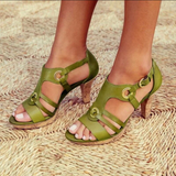 Sandalias de mujer – Tacón ancho – Punta abierta – Suela de corcho – Diseño moderno de tiras