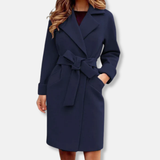 Gabardina de mujer – Corte entallado – Efecto lana – Cinturón para atar – Cuello con muesca