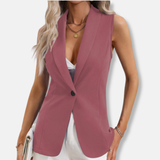 Chaqueta sin mangas para mujer – Corte entallado – Cuello redondo – Cierre de un botón
