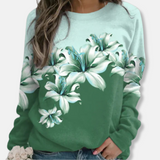 Sudadera de mujer - Punto suave - Corte holgado - Cuello redondo - Mangas largas - Estampado floral